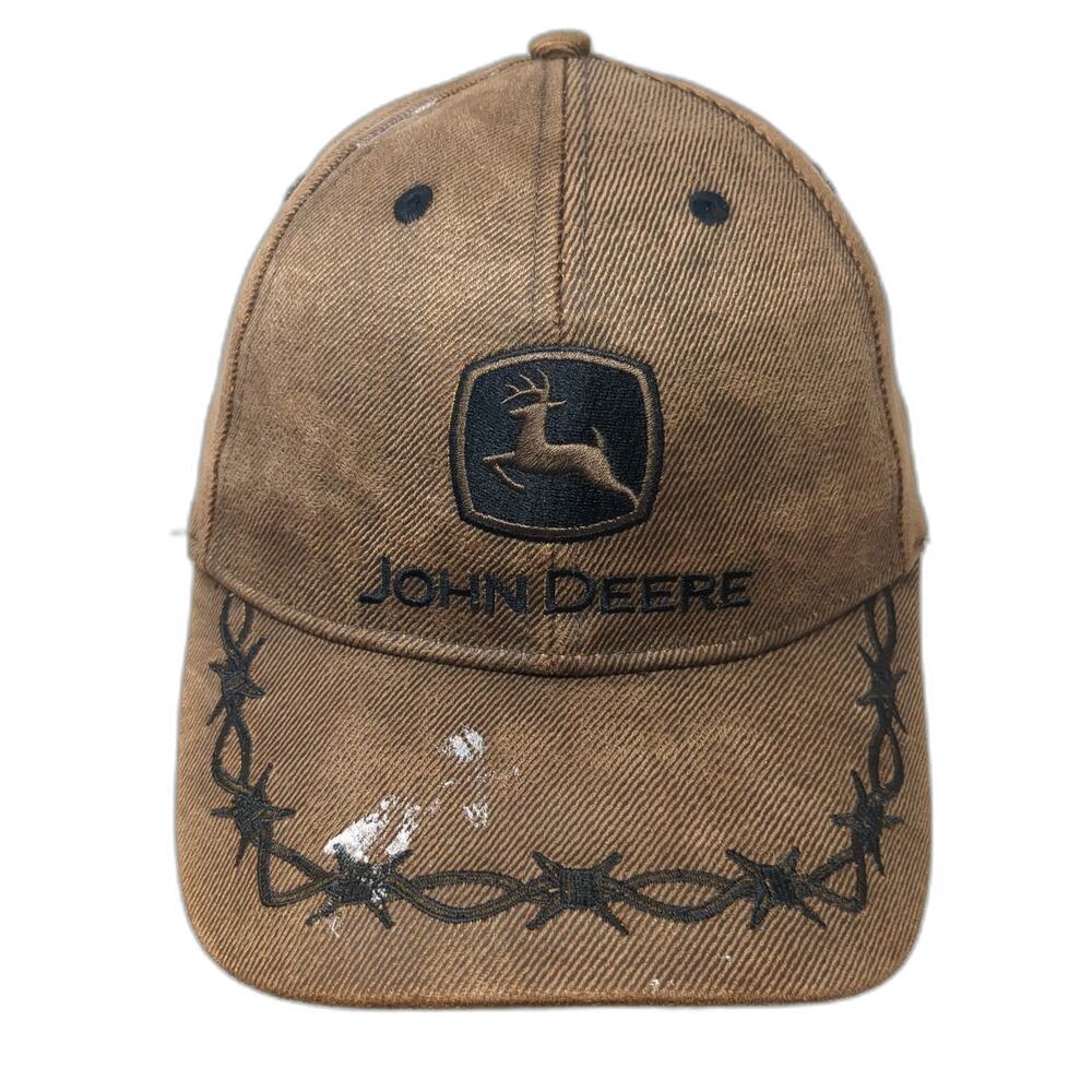 John Deere Baseball Cap Brown One Size Barbed Wire Country Logo Shield Deer Hat